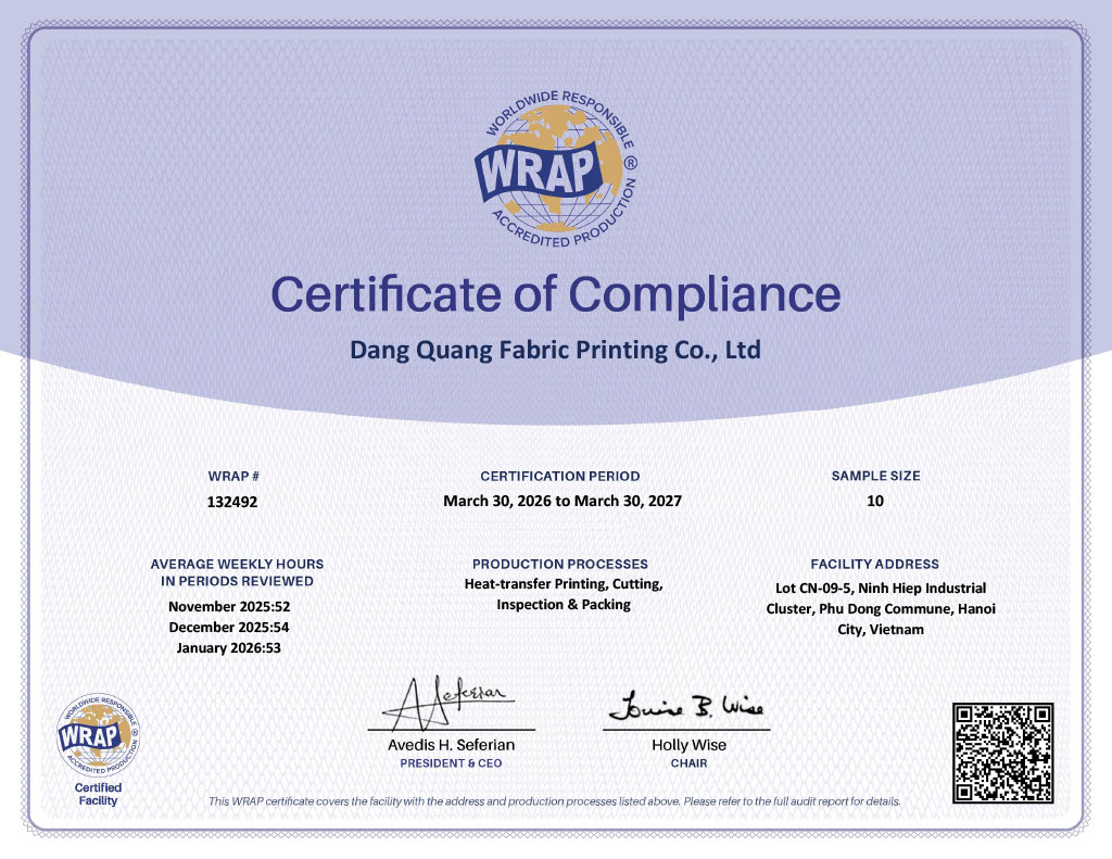 Công ty In Vải Đăng Quang đạt chứng nhận WRAP